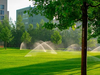 lawn with automatic watering system